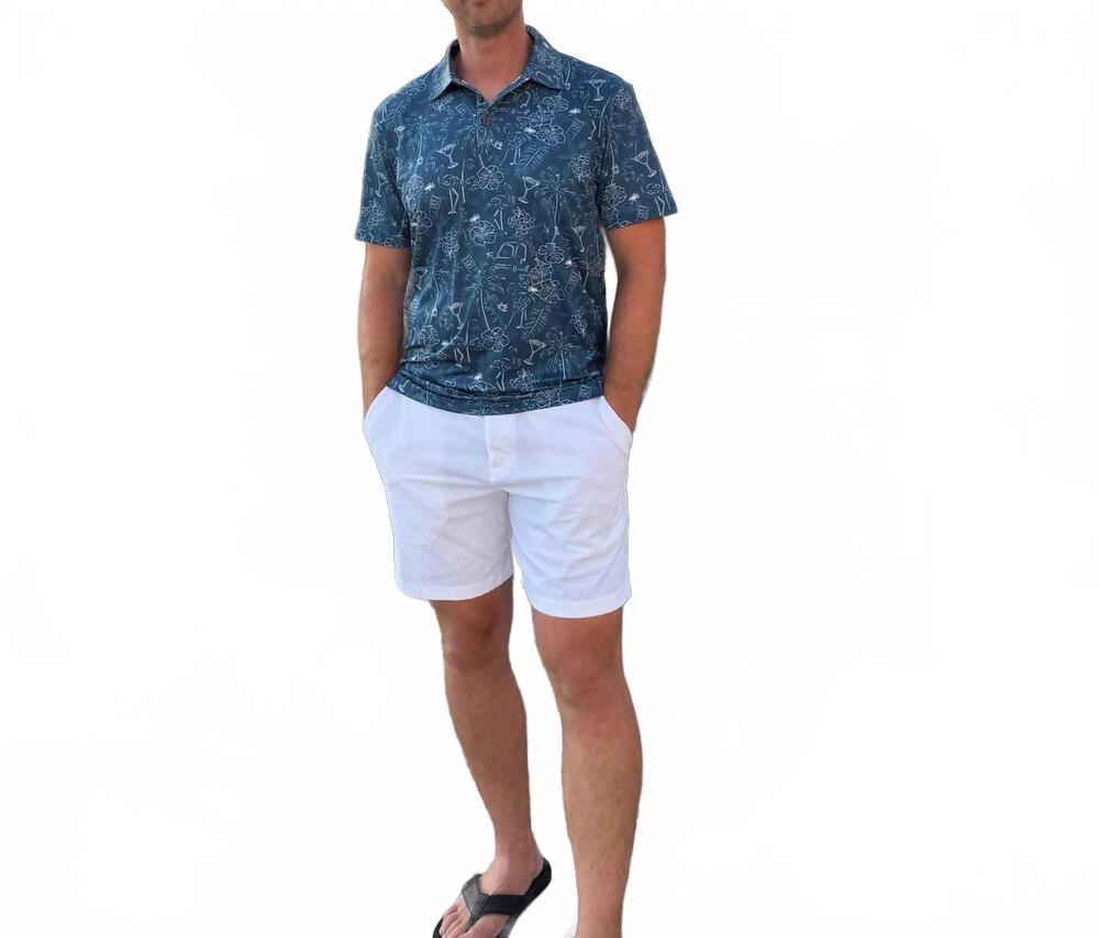 NEW KENNY FLOWERS summer vibes print golf shirt in navy